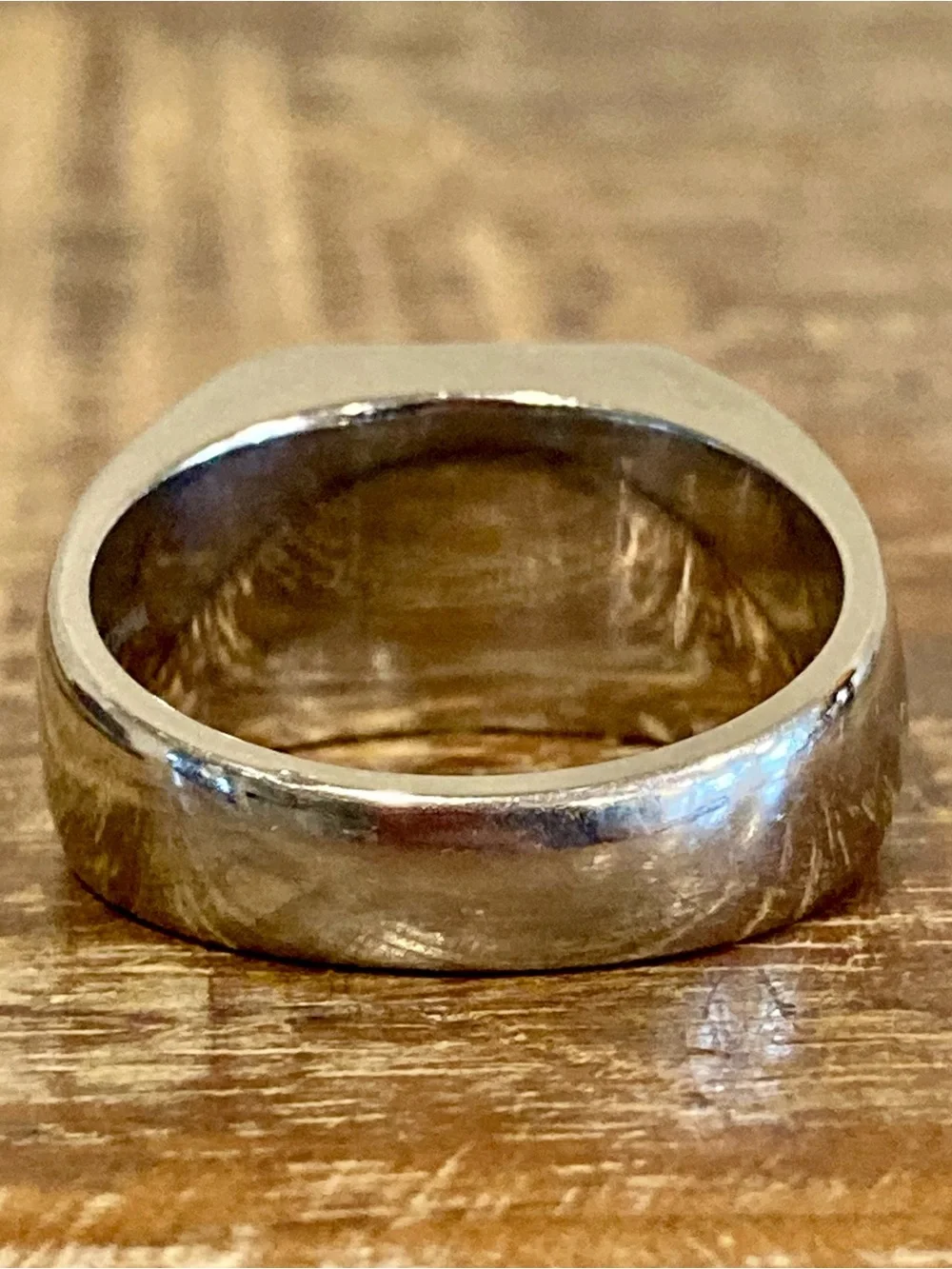 Mens Steel & 14K Gold Diagonal Stripe Signet Style Ring Size 10.25 China